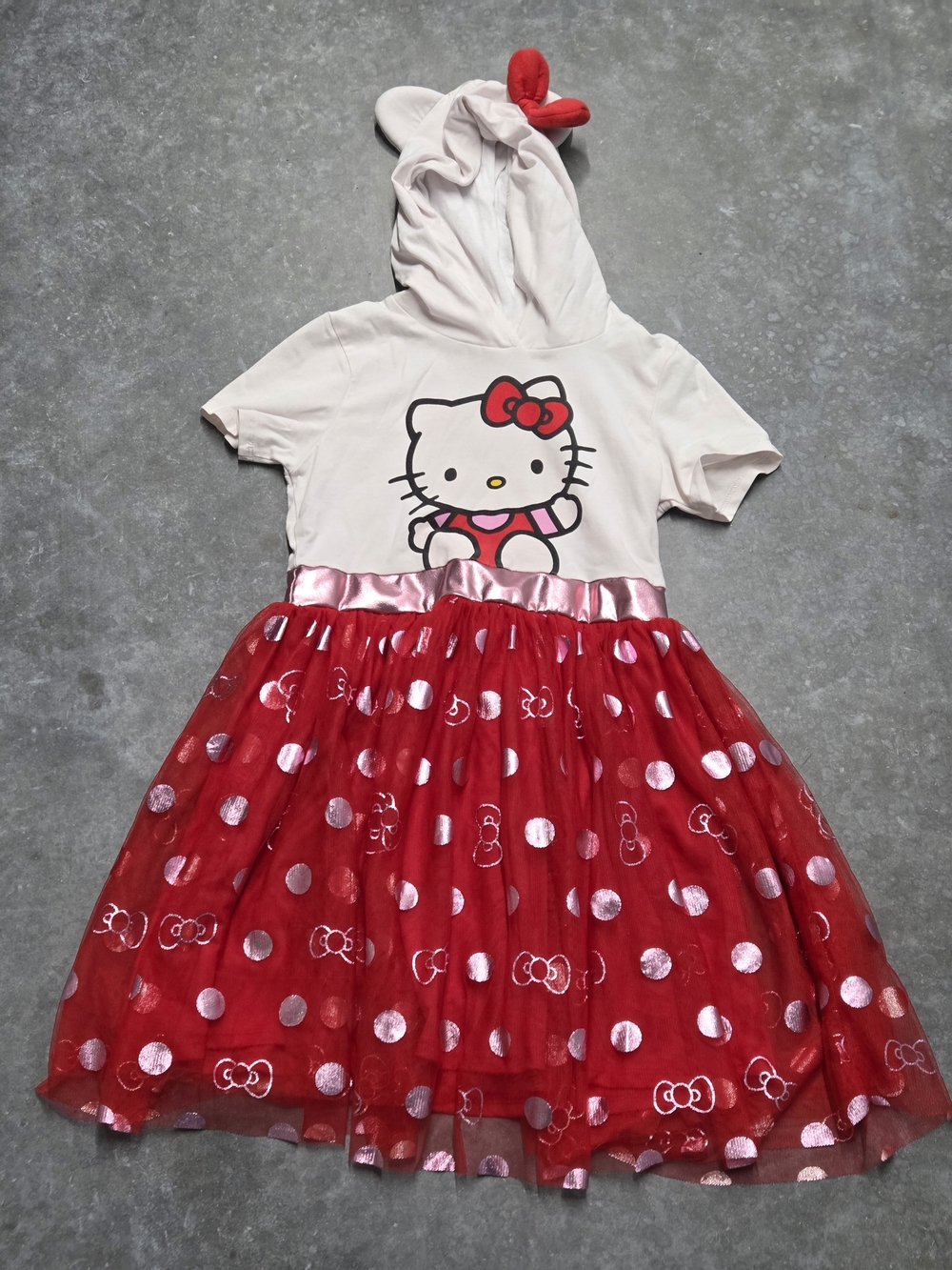 Hello Kitty Red White Tulle Hooded Dress Size L (10/12)